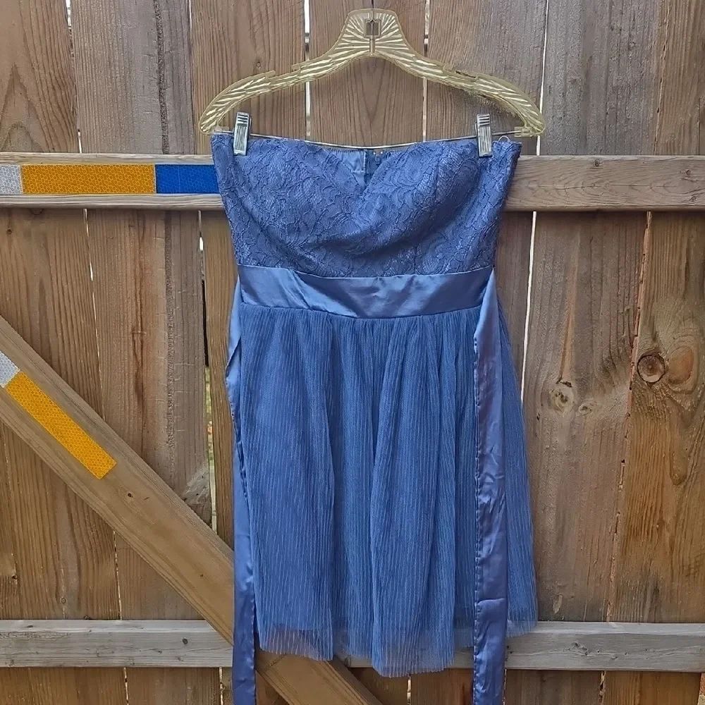Blue Lace Strapless Dress